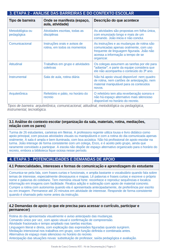 Página do caso completo, preenchida